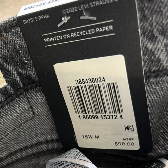 Levi's Premium Woman Black Worn In Ribcage Straight Ankle Jeans Sz 18W - Picture 8 of 10